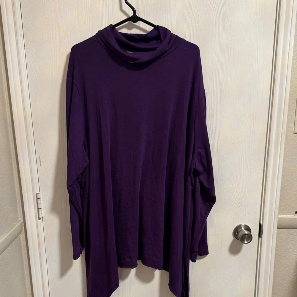 Terra & Sky Women's Plus Size Slub Sharkbite Tunic‎ Length Cowlneck Knit Top 4X